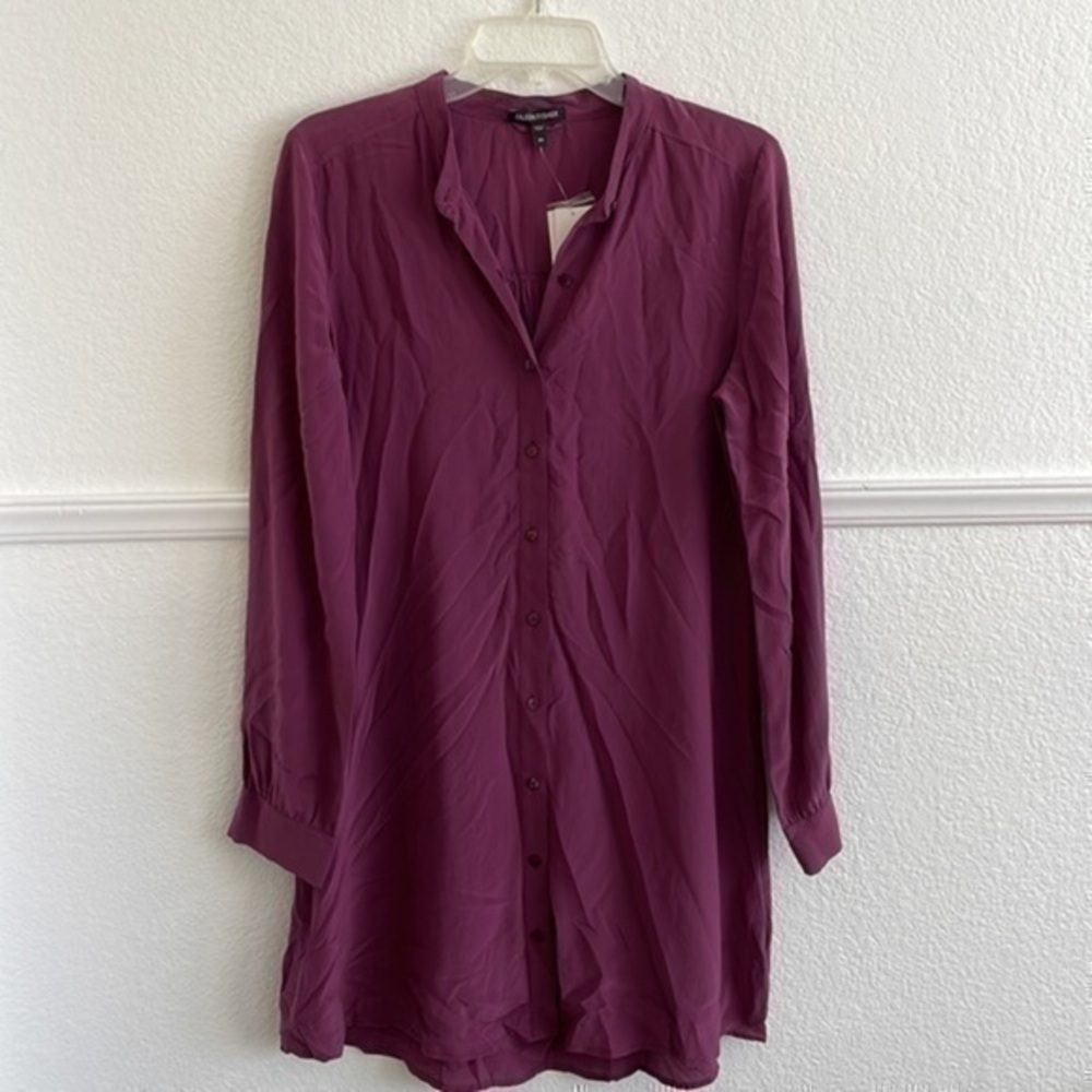 EILEEN FISHER Silk Crepe De Chine POMGR Mandarin Collar Tunic XS NWT $218 - Picture 3 of 9